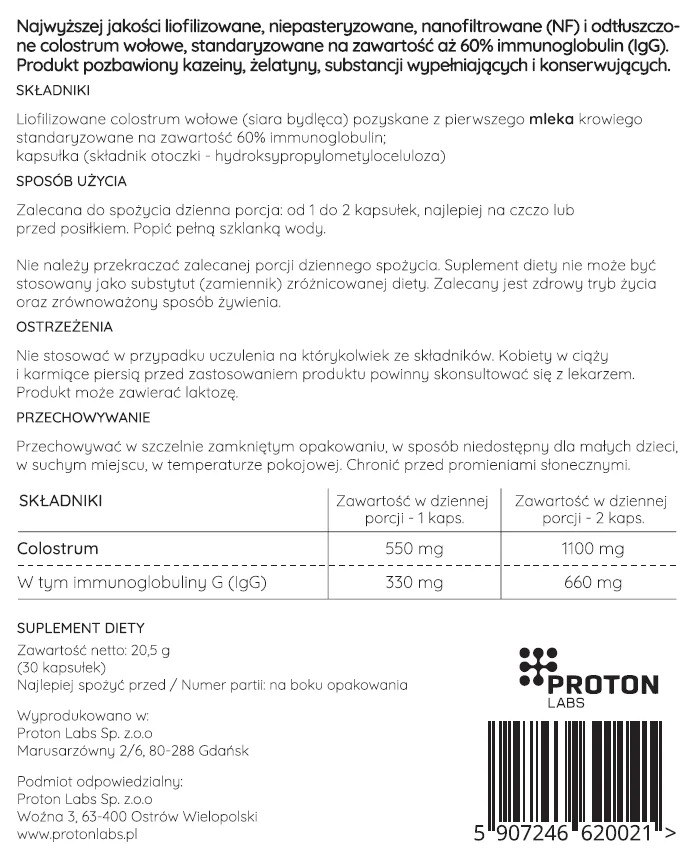 Colostrum PRO 60% IgG 1100mg liofilizowane PREMIUM - Image 3