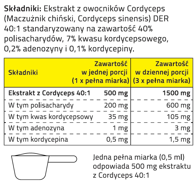 Cordycpes sinensis DER 40:1 (40% polisacharydów, 7% kwasu kordycepsowego), proszek 50 g - Image 3