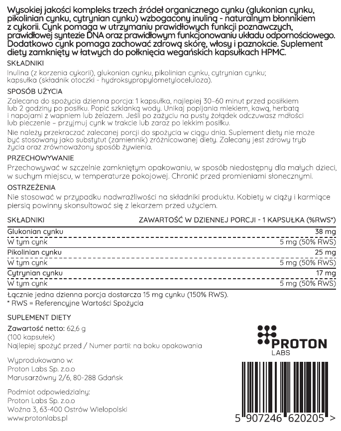 Cynk TRIO (glukonian, pikolinian, cytrynian) 15 mg 100 kapsułek - Image 3