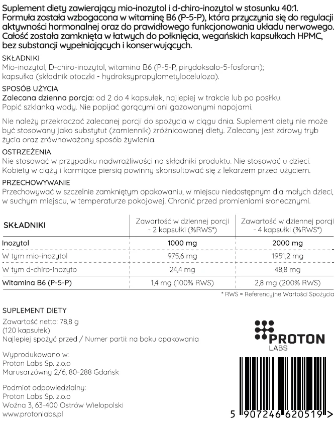 INOZYTOL DUO (Myo & D-Chiro 40:1) 500 mg - 120 kapsułek - Image 3