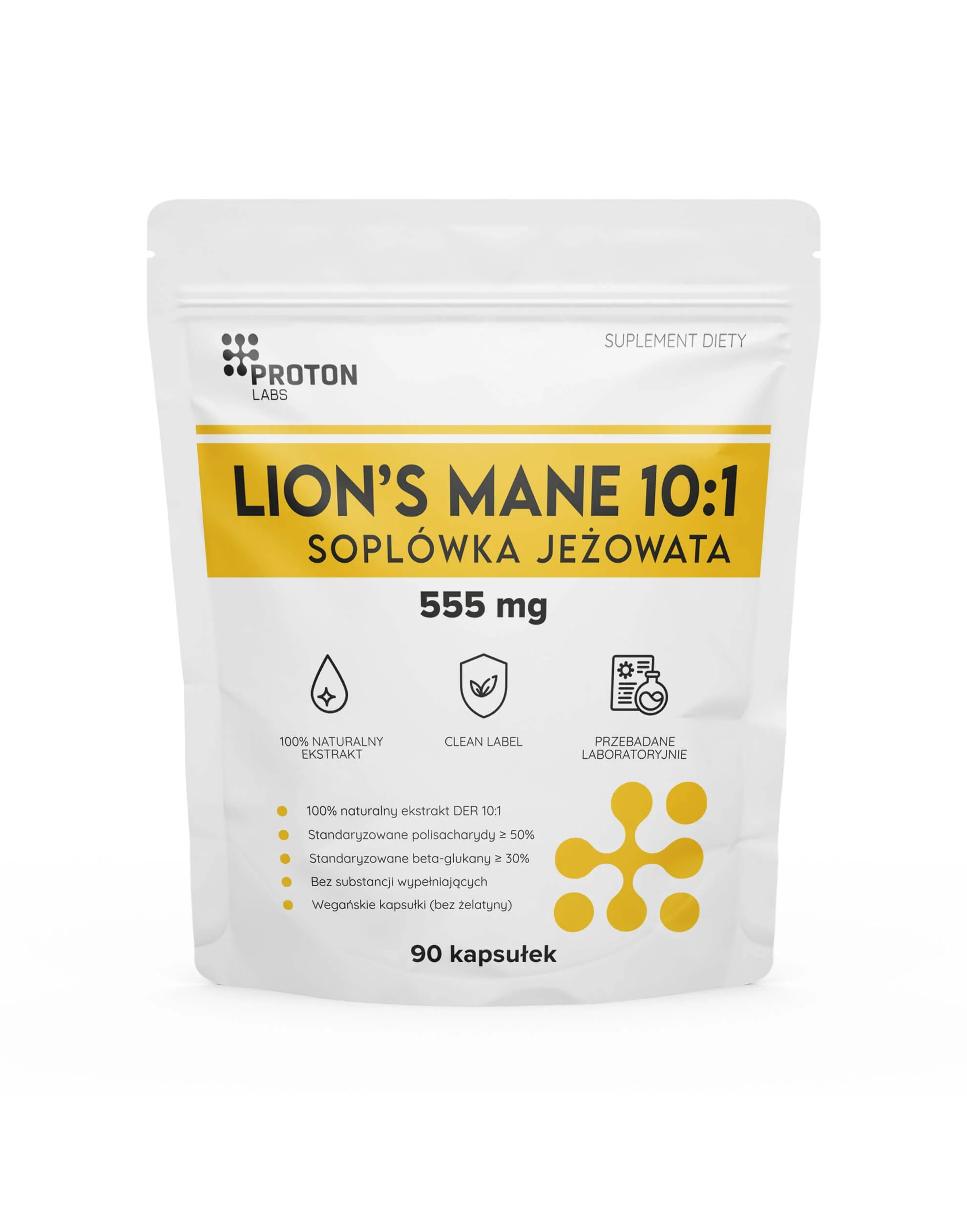 LION'S MANE 555 mg 90 kapsułek soplówka jeżowata DER 10:1 (50% polisacharydów, 30% beta-glukanów) - Image 6