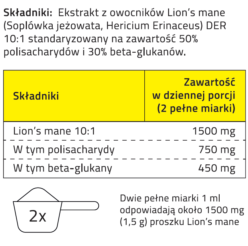 Lion's mane DER 10:1 Proszek Soplówka jeżowata (50% polisacharydów i 30% beta-glukanów!) - Image 3