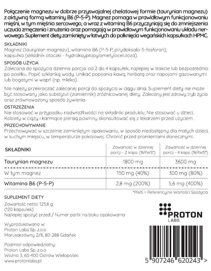Magnez (taurynian magnezu) + wit. B6 (P5P) 120 kapsułek - Image 5