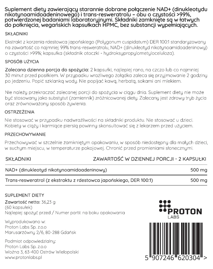 Resveratrol + NAD⁺ 500 mg - 60 kapsułek - Image 3