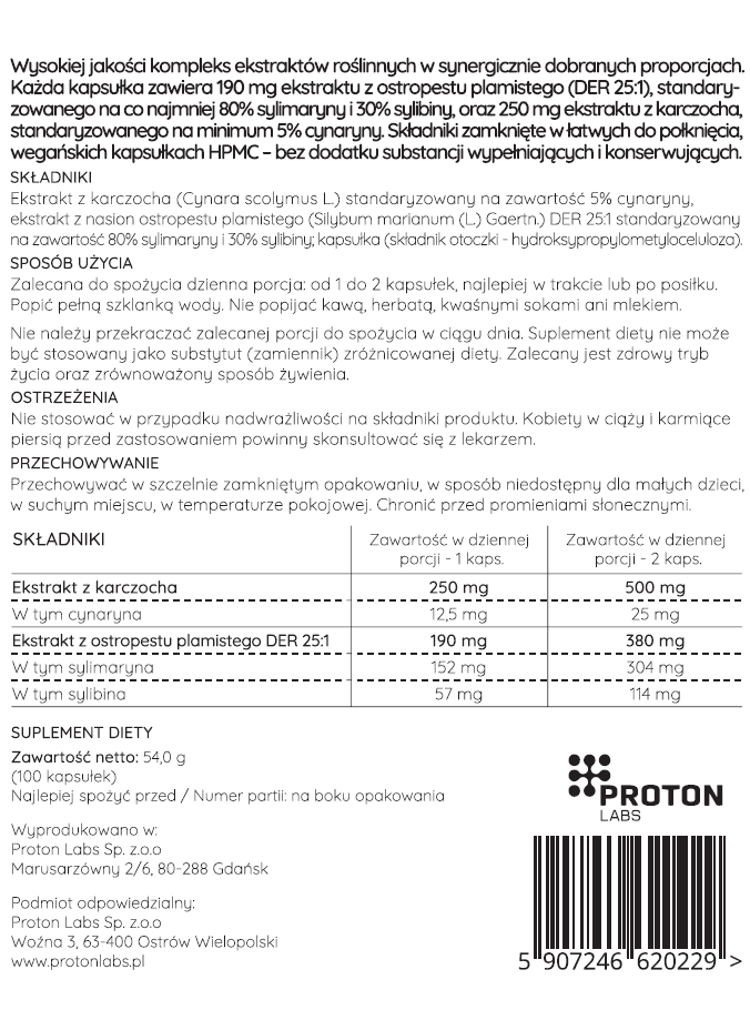 Ostropest plamisty 25:1 + karczoch 440 mg (sylimaryna 80%) 100 kapsułek - Image 3